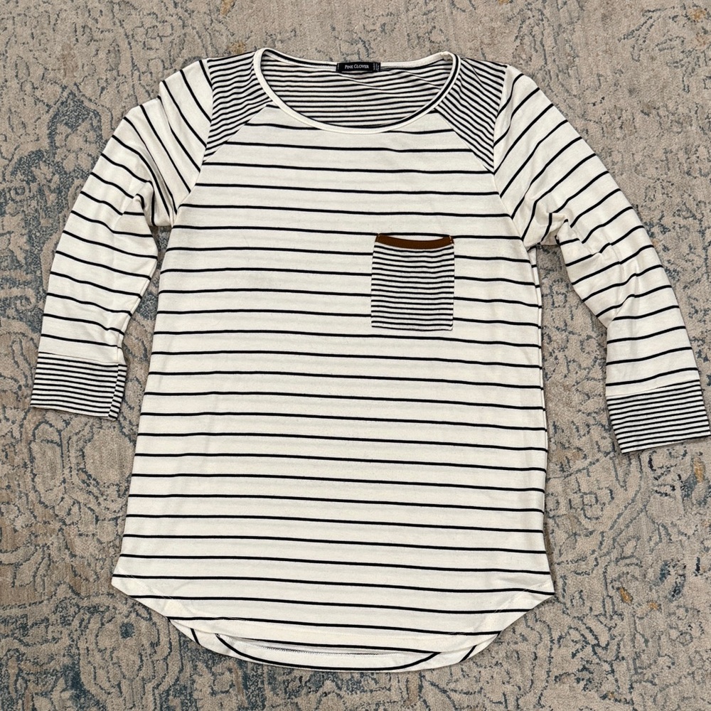 Pink Clover Striped Black and White Tee